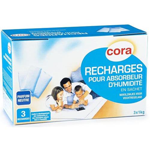 Cora - Pack de 3 recharges absorbeur d humidité 1kg neutre