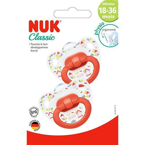Nuk - Sucettes silicone x2 nuk classic - 18/36 mois garçon bleu -  Supermarchés Match