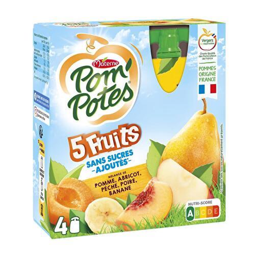 Pom'Potes 5 fruits rouges/5 fruits jaunes sans sucres ajoutés, Materne (12  x 90 g)