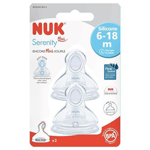Nuk - Tétines silicone x2 base large serenity - 6/18 mois lait