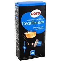 CORA Capsules espresso décaféiné x 10 - intensité 5