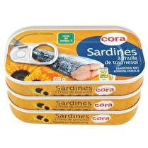 CORA Sardines à l'huile de tournesol x 3