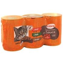 CORA Bouchées pour chat Lapin boeuf poulet légumes - 3 x 400 g