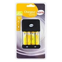 CORA Chargeur compact + 4 accumulateurs rechargeables AA 2050 MAH