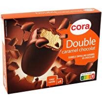 CORA Bâtonnet glacé double caramel chocolat x4