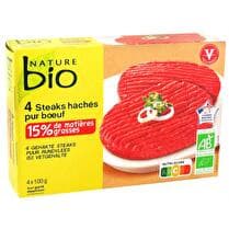 NATURE BIO Steaks hachés pur boeuf 15% MG