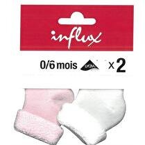 INFLUX Bottons naissance unis intérieur bouclette x 2, Blanc/rose, 0/6 mois