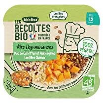 LES RÉCOLTES BIO BLÉDINA Assiette duo de carottes & aubergines, lentilles, quinoa