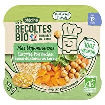 LES RÉCOLTES BIO BLÉDINA Petit plat carottes, pois chiches, épinards, quinoa au curry 12 mois