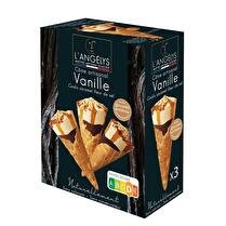L'ANGELYS Cornet artisanal crème glacée Vanille coulis de caramel x3