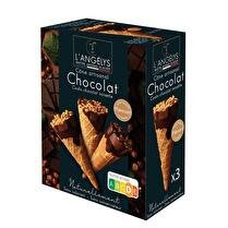 L'ANGELYS Cône artisanal crème glacée  Chocolat coulis chocolat noisettes  - x 3
