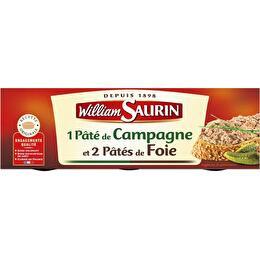 WILLIAM SAURIN Combiné de 2 pâtés de foie et un pâté de campagne 3x78g