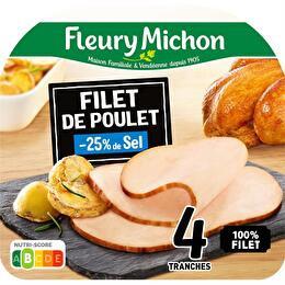 FLEURY MICHON Filet de poulet rôti  -25 % de sel 4 tranches épaisses