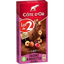 CÔTE D'OR Chocolat lait raisins noisettes entières
