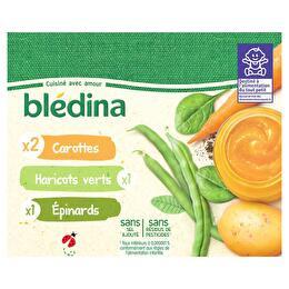 BLÉDINA Pots 2 carottes 1 épinard 1 haricots verts dès 4/6 mois x4