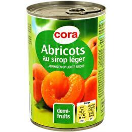 CORA Abricot sirop leger 240g net egoutte 1/2 100% saccharose