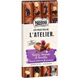 LES RECETTES DE L'ATELIER NESTLÉ Tablette de chocolat au lait raisins amandes et noisettes