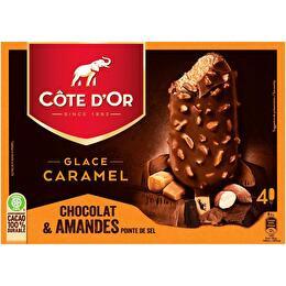 CÔTE D'OR Bâtonnets glacés Caramel Amandes x4
