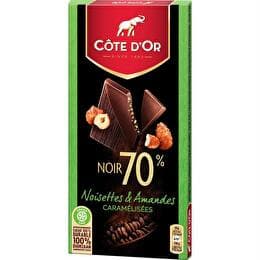 CÔTE D'OR Bloc de chocolat noir  Noisettes amandes caramélisées