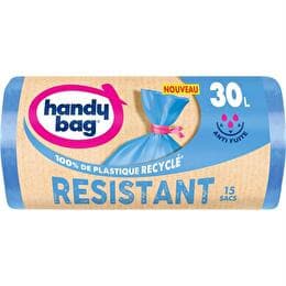 HANDY-BAG Sacs poubelle 100% plastique recyclé à lien résistant 30l x15