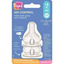 Tigex, Tétines silicone x2 col étroit air control - +6 mois lait infantile