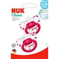Nuk, Sucettes silicone x2 nuk classic - 6/18 mois fille rose