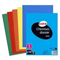 Cora, 15 chemises dossier vives cora 220 gr