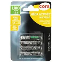 Cora, Piles alcalines méga-activées AAA LR03 x4