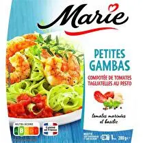 Marie, Petites gambas compotée de tomate tagliatelles au pesto