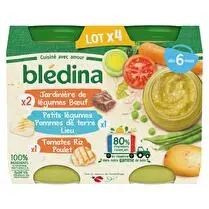 Blédina, Pots 2 jardinière de légumes boeuf 1 petits légumes pommes de terre colin (lieu) 1 tomate
