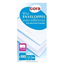 Cora, 100 enveloppes auto adhésives 110x220, détachables avec pré-casage.