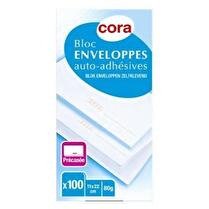 CORA 100 enveloppes auto adhésives 110x220, détachables avec pré-casage.