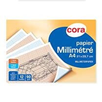 CORA Pochette papier millimètre  21 x 29,7 90g - 12 feuilles