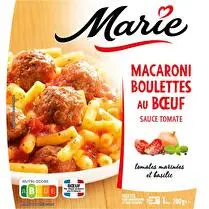 Marie, Macaroni sauce tomate et boulettes de viande