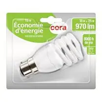 Cora, Ampoule fluo compacte blanc chaud 15W B22
