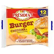 Président, Fromage burger cheddar et emmental en tranches x12