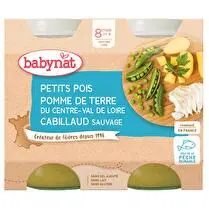 Baby nat', Pot petits pois pomme de terre cabillaud 2 x 200 g dès 8 mois
