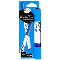 Cora, 2 feutres effacables a sec pte fine  bleus