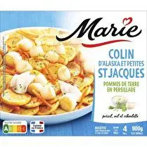 Marie, Colin d'Alaska et petites st Jacques, pomme de terre en persillade