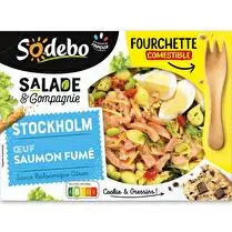 Sodebo, Salade Stockholm pâtes, crudités, oeuf, tartare de saumon fumé