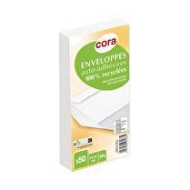 CORA enveloppes x50 auto adhesives 110x220 papier recycle blanc 80g