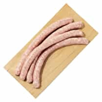 Votre boucher propose, Produit élaboré : Saucisse fine saveur fromage chair porc veau boeuf