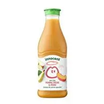 Innocent, jus de poire, pomme et pêche en bouteille
