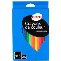 Cora, boite carton de 18 crayons couleur plastique
