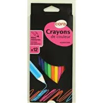 Cora, boite carton de 12 crayons couleur plastique