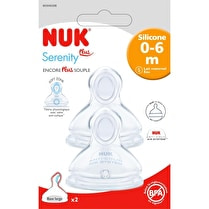 Nuk, Tetines silicone x2 col large serenity lait maternel /eau - 0/6 mois