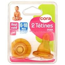 CORA Tétines latex x2 2ème âge bout rond - 6/18 mois (bouillie)