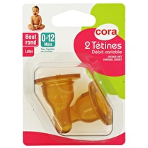 Cora, Tétines latex x2 bout rond débit variable - 0/18 mois (tous liquide)