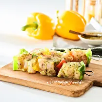 Votre poissonnier propose, Brochette de lieu noir marinade thym citron