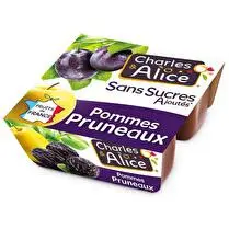 Charles & Alice, Dessert fruitier sans sucre ajouté pommes pruneaux